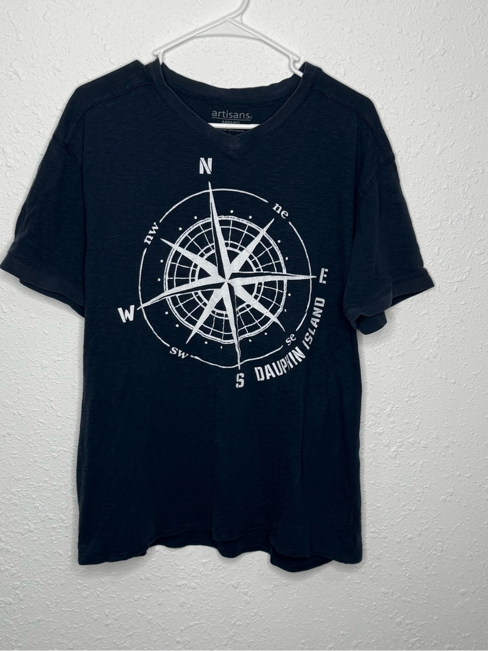 Artisan Men’s Black T-Shirt with White Compass Graphic - Dauphin Island